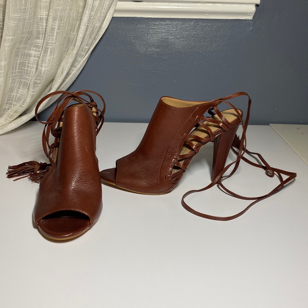Brown lace up Banana Republic peep toe